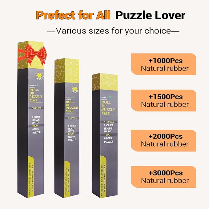Lwoeo Jigsaw Puzzle Mat Roll Up, No Creases 53.3” x 35” Rubber Saver Pad Up to 3000 Pieces, Black Large Puzzel Matte Rollup with 6 Sorting Trays & 1 Storage Bag. Ideal for Holiday and Birthday