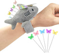 Cute Sharks Wrist Pin Cushion for Sewing with Magnetic, Snap Bracelet Wrist Bands for Pins and Needles Include 50 Lovely Butterfly Straight Pins.