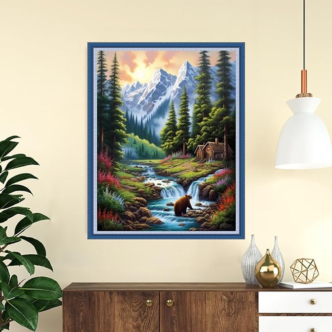 DMCVIVR Stamped Cross Stitch Kits for Adults Beginners Embroidery Kits 11CT Needlepoint Kits Cross Stitch Patterns Embroidery Patterns-Mountain and River Scenery 16x20 inch