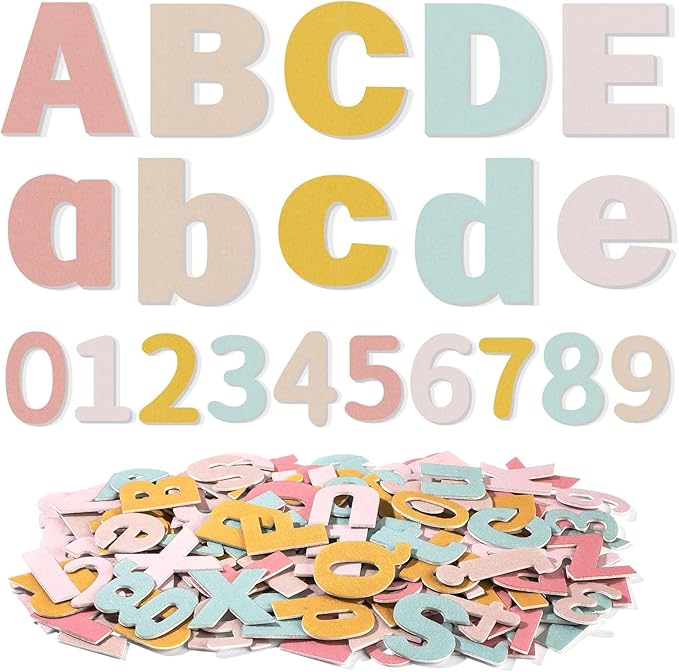Breling 310 Pieces Felt Bulletin Board Letters Sticker with Number, 2" Bulk Self Adhesive ABC Upper Lowercase Sticky Letter for Christmas Gift Poster Bulletin Board Classroom(Boho Color)