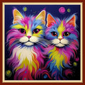 Joyhoor Stamped Cross Stitch Kits for Beginners, Needlepoint Kits for Adults, 11CT Counted Embroidery Kits-Colorful Cat 18x18 inchs