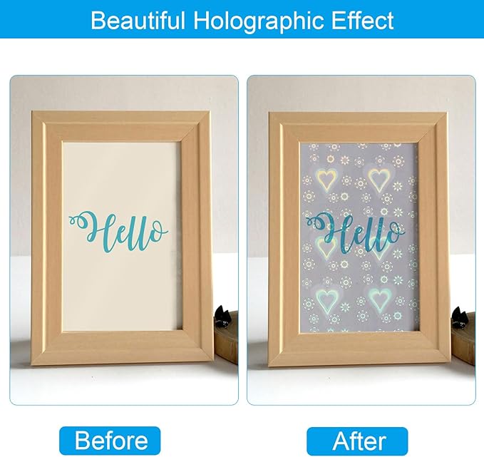 PATIKIL 8.3x5.8" Holographic Sticker Paper, 20Sheets A5 Polypropylene Self-Adhesive Transparent Waterproof Laminate Overlay Film for Photo Cards Scrapbook Decorations, Heart