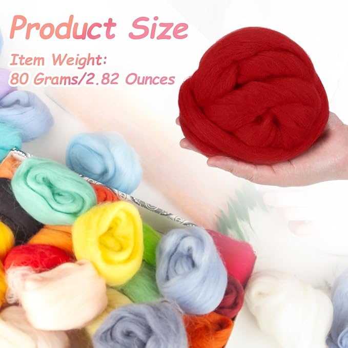 PATIKIL Wool Roving Yarn, 80G/2.82OZ Soft Felting Wool Pure Chunky Roving Yarn Bulk for Needle Felting Knitting Blanket Spinning Weaving DIY Craft, Red