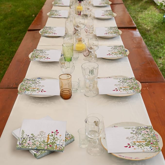 Aodaer 48 Pieces Disposable Fall Paper Napkins, Decoupage Napkins, 13" x 13" Unfolded Garden Party Napkin, Cocktail Dinner Napkin Set for Wedding Birthday Tea Party Supplies