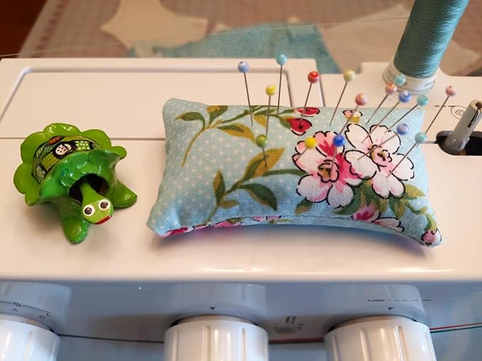 Emery Pincushion for Sewing, Quilting, Felting - Pin Cushion Filled with Abrasive Turkish Emery Sand - Handmade in USA - Pink Floral on Navy Blue Background (2"x3", Tropical Floral Burst)