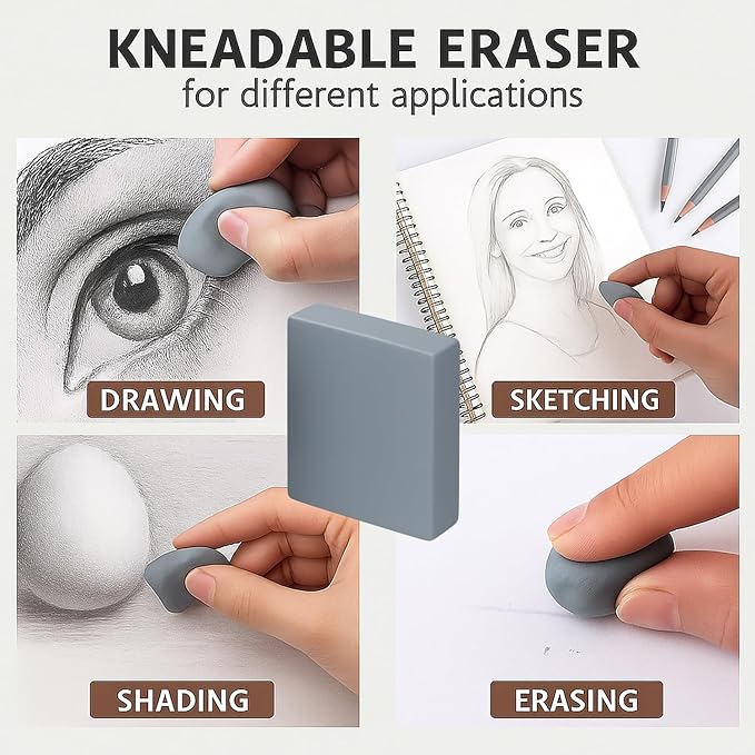 Kneaded Erasers, 24 Pack – Grey, Moldable & Kneadable Art Erasers for Drawing, Sketching, & Artist Use, Perfect for Artists, Drawings, & Crafting