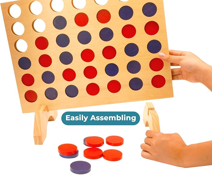 BSIRI Wooden Connect a Row in 4 - Board Games Kids Outdoor Toys Home Decor Rustic Yard Games Family Games for Kids and Adults Giant Jumbo Birthday Gifts for Men