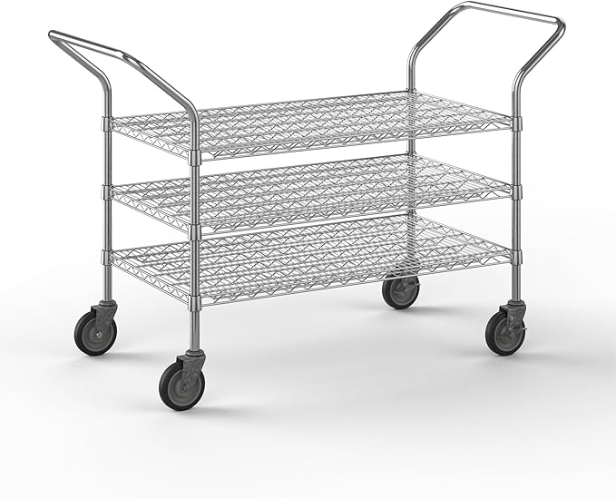 24" W x 42" L x 36" H Chrome Heavy Duty Utility Cart | 3-Tier | NSF Commercial Storage Rack Mobile Unit | Storage and Mobility Solution for Your Business