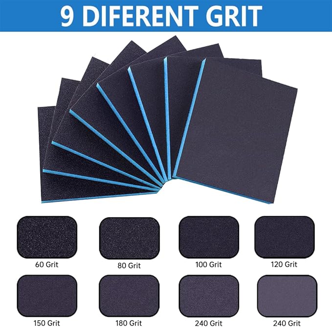 16 Pack 180 Grits Sanding Sponge Fine Sanding Block, Washable and Reusable Wet Dry Sandpaper Block Sandpaper Sponge for Wood Metal FurniturePaint and Drywall