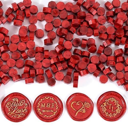 Yoption 360 Pcs Antique Wine Red Sealing Wax Beads Set for Wax Seal Stamp with Candles and Melting Spoon