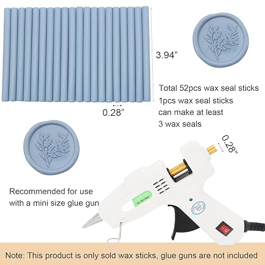 52pcs Dusty Blue Wax Sealing Sticks, Premium Glue Gun Wax Seal Sticks for Wedding Invitation Craft Adhesive, Great Gift Ideas (Mini Size)