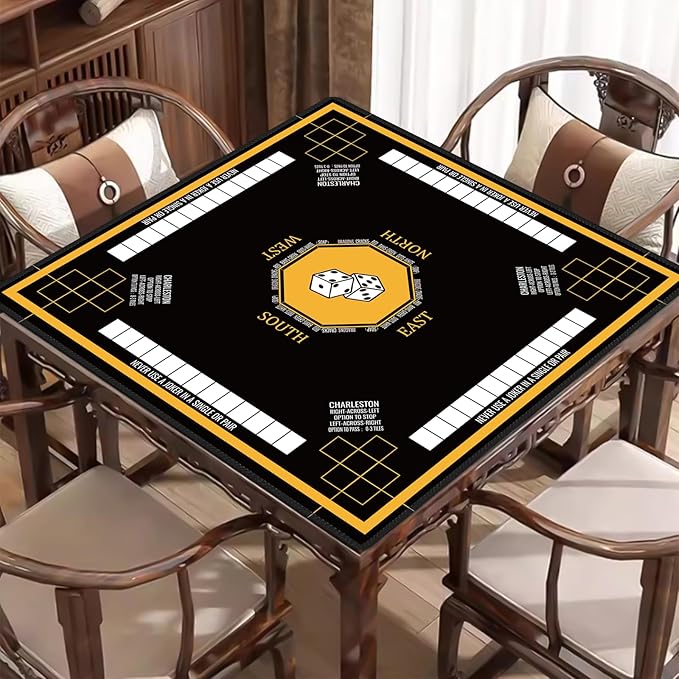 Mahjong Mat for Table 31.5''x31.5'', Non-Slip Mahjong Cloth Cover with Game Rules, Mahjong Tablecloth for Poker, Board Games Table Mat, Card Games, Tile Games, Dominoes (Black)