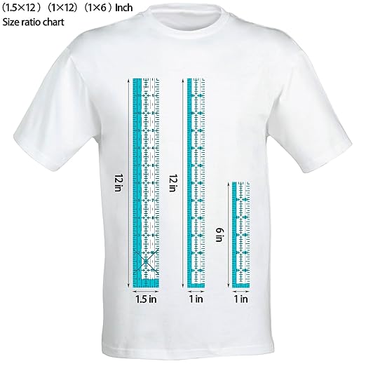 Acrylic Ruler 7 Piece Set, Non Slip Rings 50 Pieces, Quilting Rulers, Size (6"x24"), (2"x24"), (3"x18"), (3"x8"), (1.5"x12"), (1"x12"), (1"x6") (Blue-7 Piece Set)