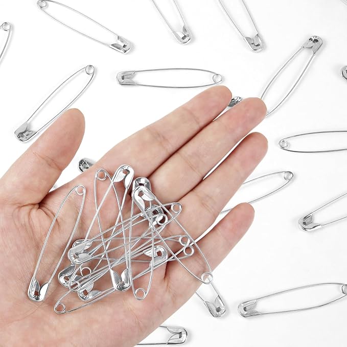 100 Pack Silver Safety Pins Assorted, Galvanized Steel Bulk Safety Pins for Sewing, Clothes, Arts & Craft (2.1 Inch / 54 mm)