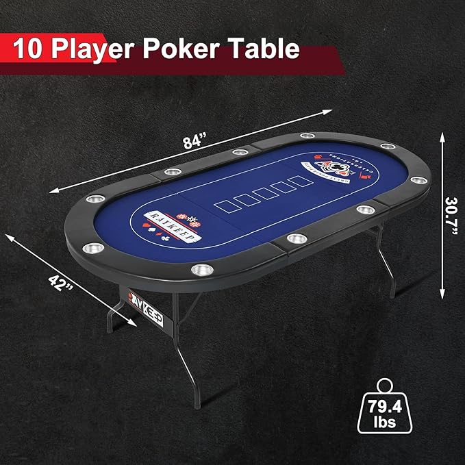 84" Poker Table, 10 Players Foldable Casino Leisure Texas Holdem Table, Portable Folding Game Table with Padded Rails and Cup Holders for Texas Card, Blackjack Board Game（Black）