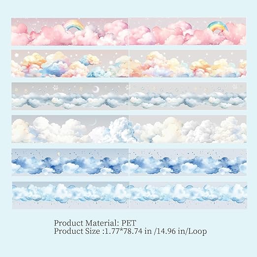 PET Tape Set for Journaling,6 Rolls Cloud Theme Washi Tape Stickers for Scrapbook Supplies,Notebook,Photo Album,Junk Journal,DIY Crafts(Fig. High in The Clouds)