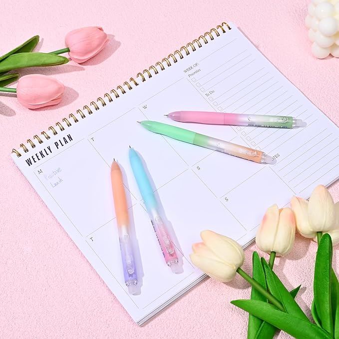Temiary 4 Pcs Erasable Gel Pens & 10 Pcs Refills, Retractable Ink Pen with Eraser Clear, 0.5mm Fine Point Smooth Writing Make Mistakes Disappear for Crossword Puzzles Note Taking (Blue Ink)