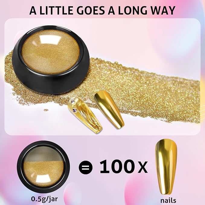 Gold Silver Chrome Nail Powder, 12 Colors Iridescent Holographic Unicorn Chrome Powder for Nails, Metallic Mirror Effect Rose Gold Champagne Nail Powder Pigment Glitter Foils Flakes Nail Art