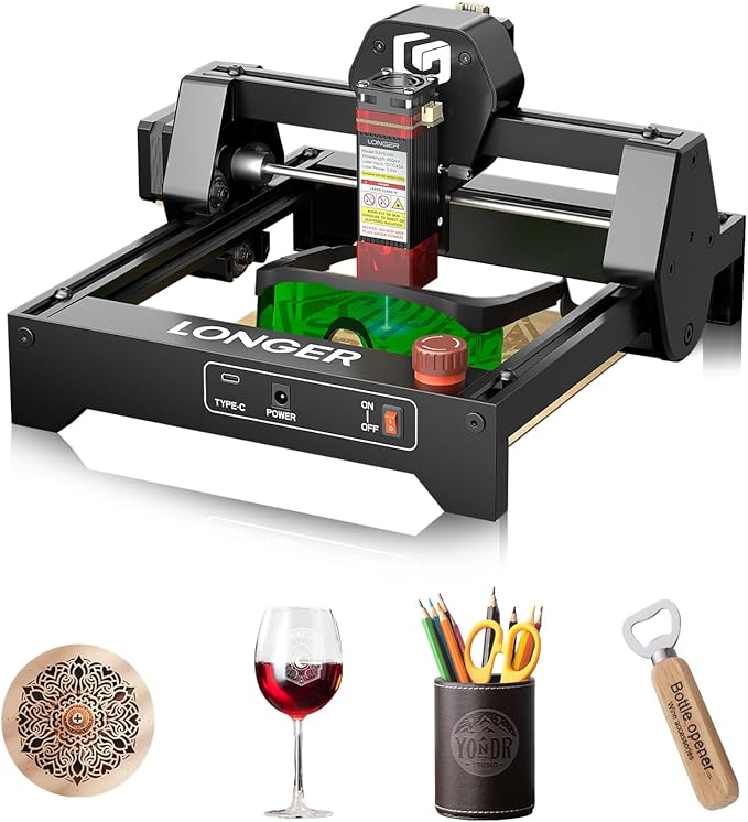 LONGER Ray5 mini Laser Engraver, 32-Bit High-Speed 12000mm/min, 0.04mm Compressed Spot, WiFi APP Control, 130×140mm Engraving Area, Eye Protection, for Wood, Acrylic, Paper (3.5W)