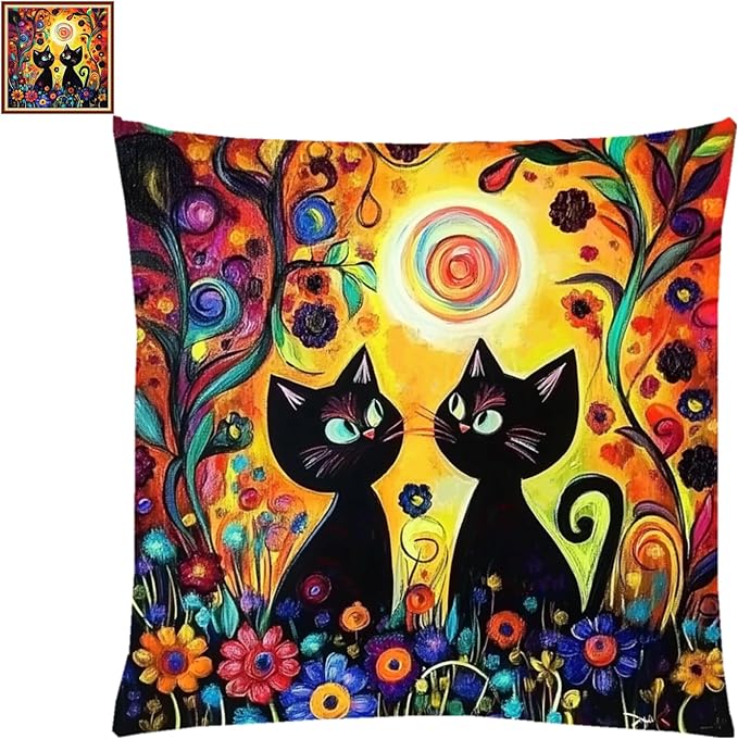 Fanxvivy Stamped Cross Stitch Kits for Adults Beginners Pillow Needlepoint Kit with Embroidery Pattern Needlework Kit Prestamped Stitches Kit 11CT Cross Stitching-Cats in The Garden 18x18 inch