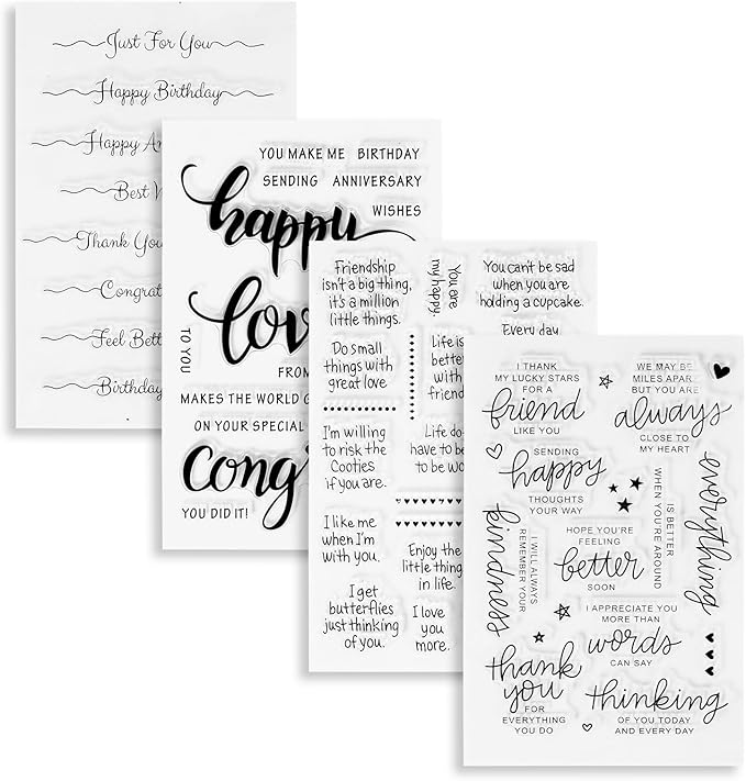 UCEC 4 Sheets Words Clear Stamps in Classic for Card Making Silicone Stamp with Scripture Greeting Words Pattern for Valentines Holiday Birthday Card and Scrapbooking Journal, Christmas Stamps