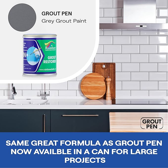 Grout Pen Grey Grout Paint: Waterproof Tile Paint Grout Refresh Restorer for Floor, Kitchen & Bathroom Shower Tiles - Grey - Can Size for Larger Projects - 125ml (4.2oz)