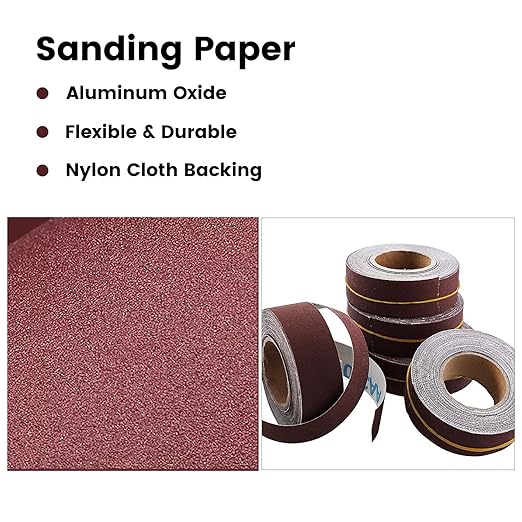 Emery Cloth Roll,6 Grits 1'' x 20FT Sandpaper Roll with Dispenser,80 150 240 320 400 600 Grit Sand Assortment,Sanding Paper Roll & Sandpaper Sheets for Metal Auto Wood Dry&Wet Polishing.(6Rolls 20FT)