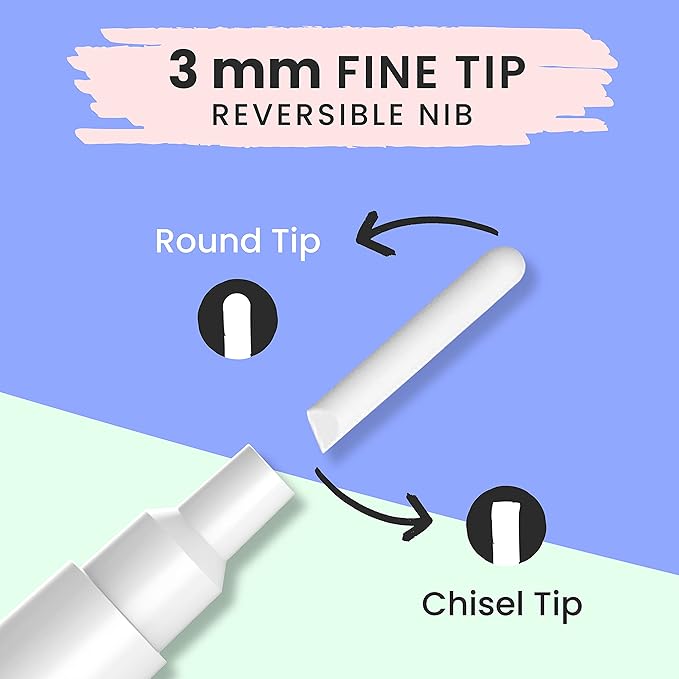 Chalkola White Chalk Markers - White Dry Erase Liquid Chalk Pens for Chalkboard, Blackboard, Window, Bistro, Car Glass, Board, Signs - 3mm Reversible Bullet & Chisel Point