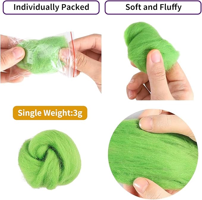 Habbi 100 Colors Needle Felting Wool - Fibre Wool Roving for DIY Craft, Needle Felt Roving for Spinning Blending Custom Colors