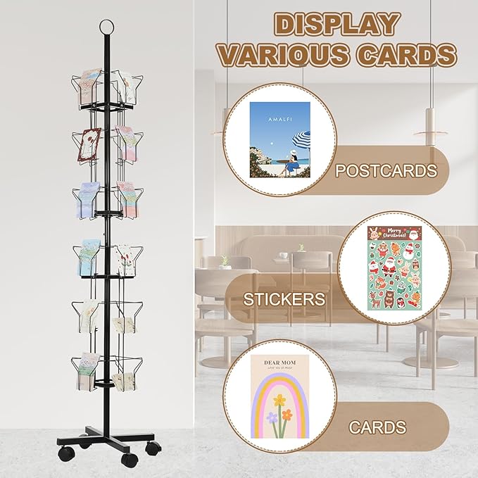 PATIKIL 2Pack 6 Tier Rotating Greeting Card Rack, Metal Spinning Greeting Card Display Stand Portable Postcard Rack Holder Organizer for Postcard Sticker Photo Desk Book Stamp, Black
