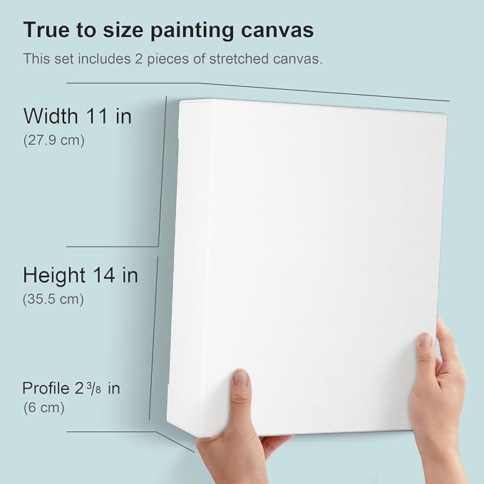 PHOENIX 11x14 Inch 2 Pack Museum Canvas - 2 3/8 Inch Thick Porfile Deep Stretched Canvas for Painting 100% Cotton 11 Oz. Gesso Primed White Blank Professional Canvas Oil & Acrylic Paints