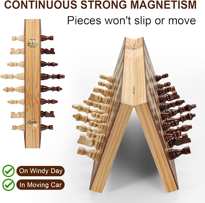 12 Inch Portable Travel Chess Set for Kids & Adults, Small Magnetic Wooden Chess Boards for Adults, Folding Chessboard Game for Kids