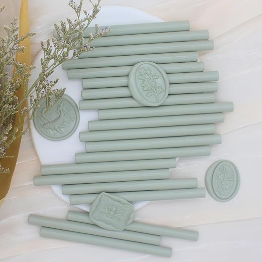 52pcs Sage Green Wax Sealing Sticks, Andotopee Glue Gun Adhesive Seal Sticks for Stamp Seals, Premium Sealing Wax for Envelope Seals Wedding Invitation Craft Adhesive, Great Gift Ideas (Mini Size)