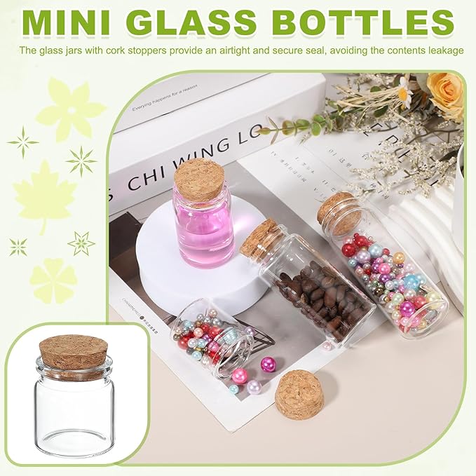 uxcell 6Pcs Mini Glass Bottles with Cork Stoppers, 25ml Small Clear Bottles Glass Empty Jars Vials for DIY Crafts Party Wedding Decor Favors