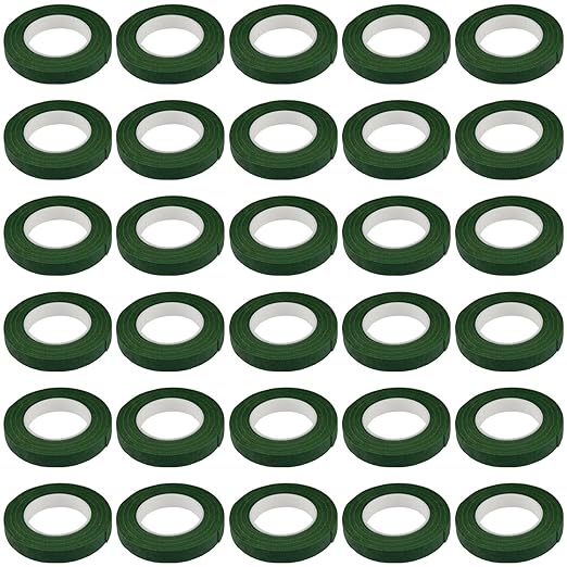 KEILEOHO 30 Rolls 29.5 Yard Floral Tape, 1/2 inch Wide Dark Green Flower Stem Tape, Florist Tapes for Floral Bouquet Making and DIY Crafts