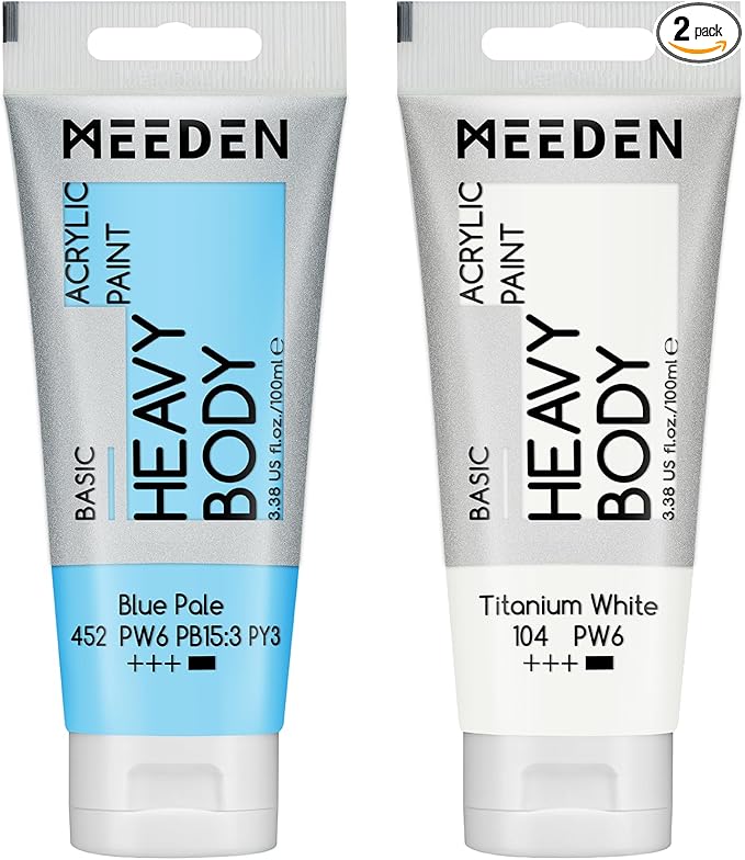 MEEDEN Acrylic Paint Blue Pale: 100ml/3.38oz Heavy Body Acrylic Paint Tube Bundled with Additional Titanium White Color for Art Craft Painting