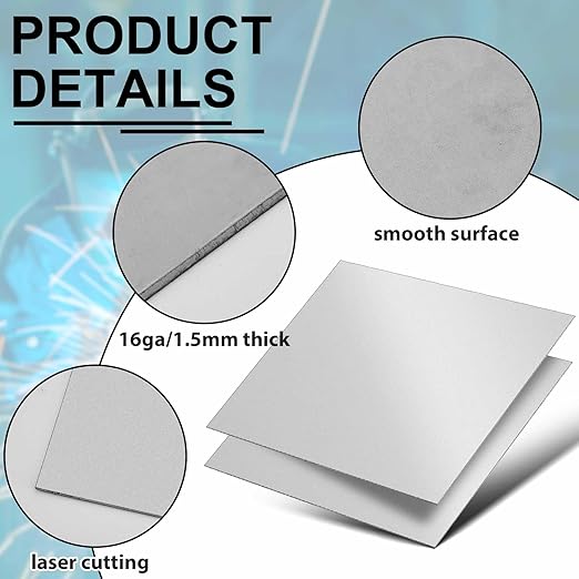 1 Pcs 16 Gauge 8 x 8 Inch Metal Steel Sheet Steel Plate Mild Carbon Cold Rolled Square Weldable Metal Panels for Outside Industrial DIY Use Projects Weld Accessories