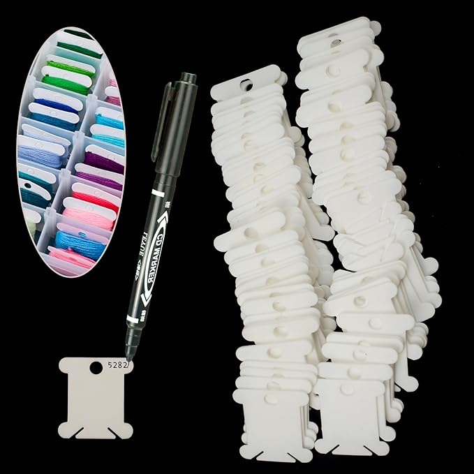BLUE HANDCART Embroidery Floss Organizer, 1 Removable 18 Compartments Cross Stitch Thread Storage Box with 100 Plastic Embroidery Floss Bobbins, 1 Floss Winder and 1 Marker