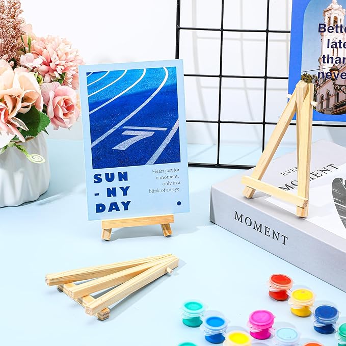 60 Pack 5 Inch Wood Mini Easel, Art Craft Painting Small Display Easel Natural Wooden Tripod Holder Stand, A-Shaped Mini Wood Easels for Display Small Canvases Cards Photos DIY Crafts