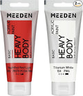 MEEDEN Acrylic Paint Naphthol Red Light: Bundled with Titanium White Color - 100ml/3.38oz x 2 Bulk Heavy Body Acrylic Paint Tubes for Art Craft Painting
