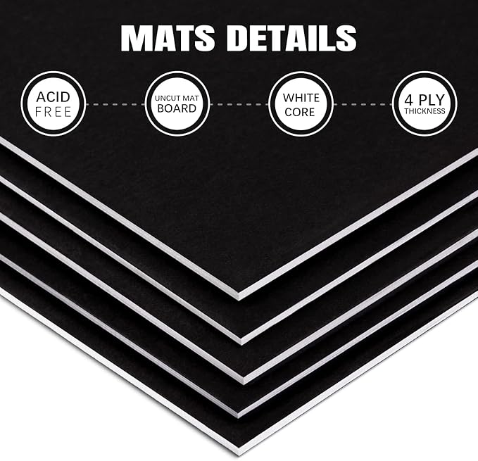 AUEAR, 10 Pack 16x20 Uncut Matte Boards Black Photo Mat Board Great for Picture Framing, Print, Artwork