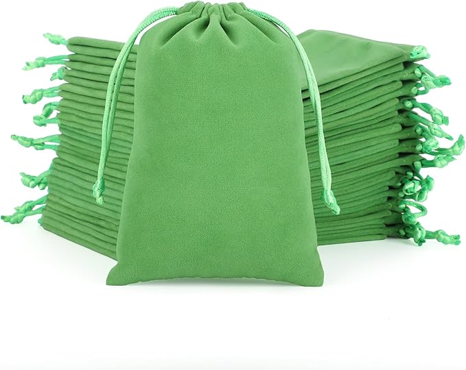Velvet Drawstring Jewelry Bag, 50Pcs Green Coin Pouch, 4x6 Dice Bag, For Wrapping Halloween Party Favors, Small Jewelry, Small Bussiness, Palm Crosses, Necklaces, Bracelet