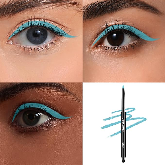 Smudge Proof Eyeliner, Waterproof Retractable Eye liner with Brush, Matte and Shimmer Eyeliner Pencil, Creamy Texture, Long lasting & Smooth(09 Bright Blue Matte)