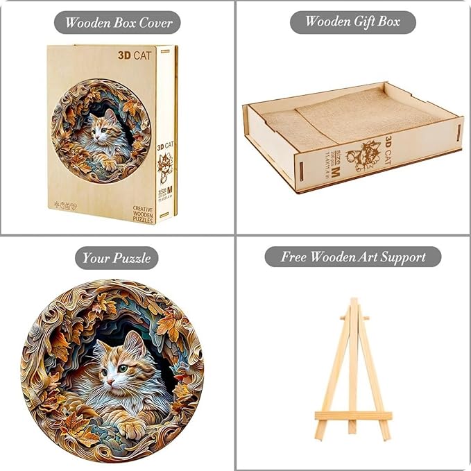 Wooden Puzzles Adults, 3D Cat Wooden Puzzles 300 Pieces, Unique Animal Shaped Wood Challenging Jigsaw Puzzles Gifts for Adults, 13.4x13.3in