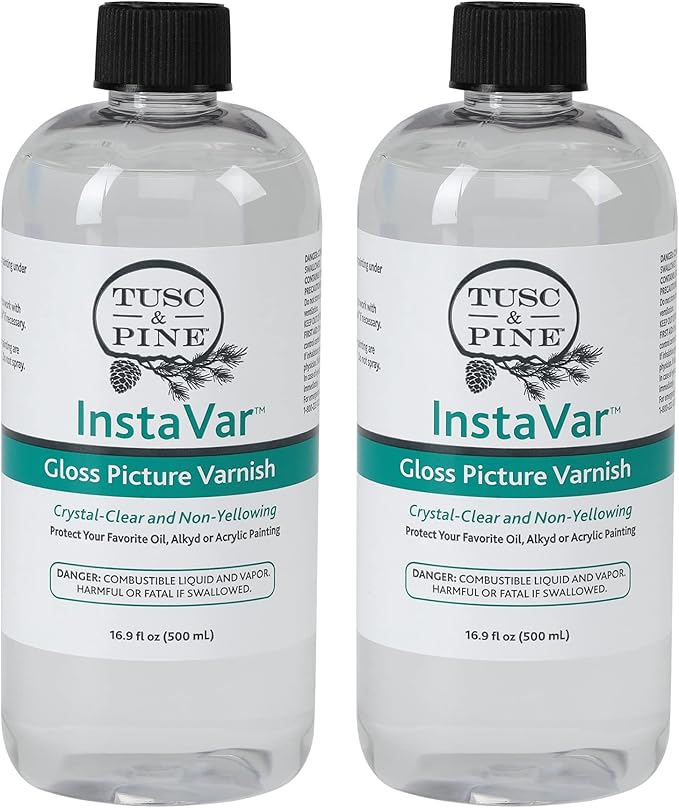 Tusc & Pine InstaVar™ Gloss Picture Varnish - Archival Quality Varnish for Oil, Alkyd, and Acrylic Artists - 16.9oz Bottle - 2 Pack