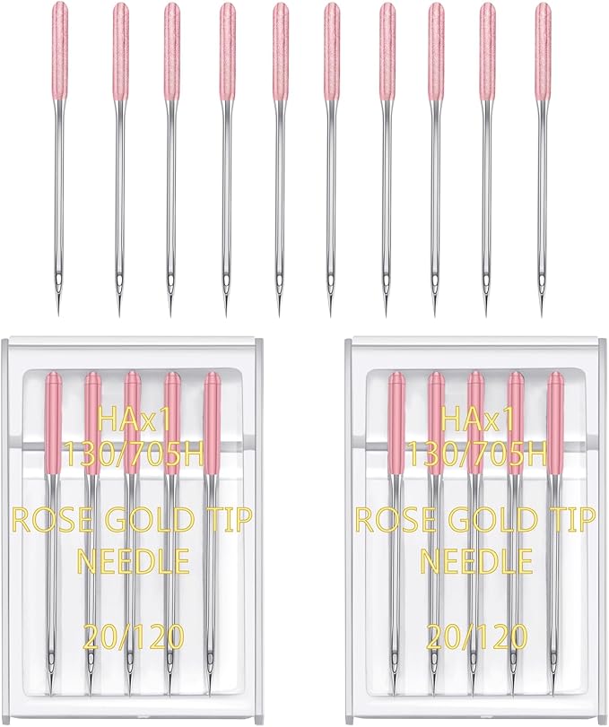 YICBOR Sewing Machine Needles, Universal Regular Point Flat Shank Sewing Needles HAX1 130/705H Compatible with Singer, Brother, Janome, Pfaff and Other Brand Sewing Machine (Rose Gold Size 20-2pack)