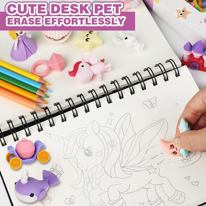Erasers Set for Kids, Princess Castle Pencil Eraser Bulk for Kids, Take Apart Puzzle Erasers for Classroom Prizes, Game Reward, Egg Fillers, Back to School Gift for Boys and Girls Desk Pets
