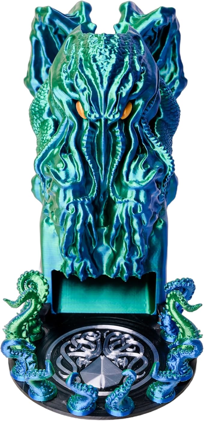 3D BEST-Q Cthulhu DND D&D Dice Tower，3D Printed Compatible with Dungeons and Dragons, 28mm Miniature Wargaming, Tabletop RPGs, Wargame Scenery, Endless Deep Sea Series (Blue&Green)