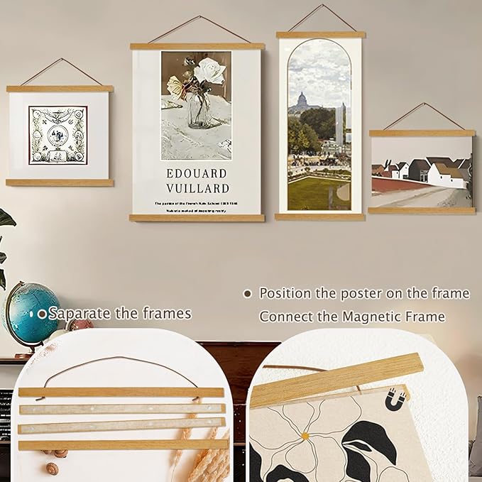 Artmag Magnetic Poster Hanger Frame, 19x19 19x13 19x25 Light Wood Wooden Magnet Canvas Artwork Print Poster Hangers Frames Hanging Kit (Teak Wood, 19")