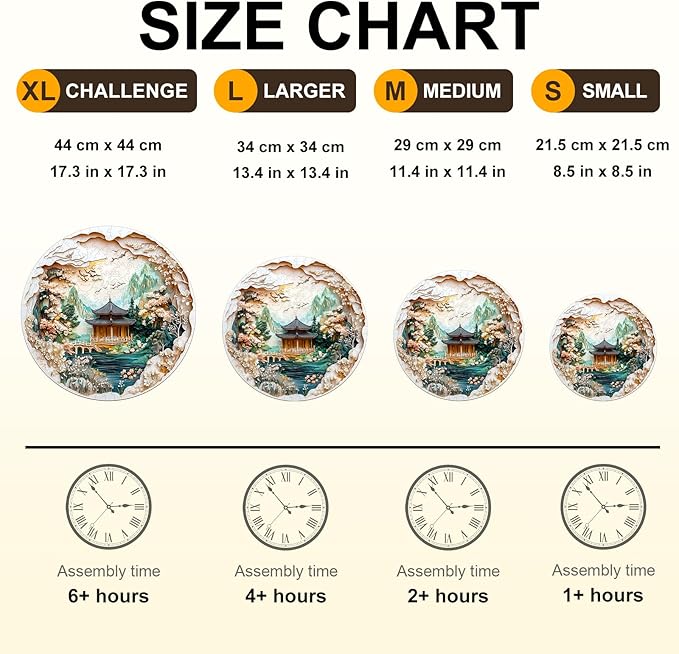 KAAYEE Wooden Puzzles for Adults, 3D Visual Effect Chinese Landscape Painting Wooden Jigsaw Puzzle Unique Shape Wood Puzzle Adult, 3D Effect Flat Puzzle Birthday Family Games (M-11.4*11.4 in-200pcs)